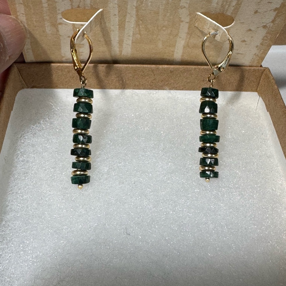 Sundance Green Beaded Drop Earrings - Gold Hoops - Picture 5 of 6